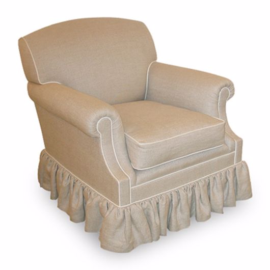 Picture of SMALL LAID BACK SCROLL ARM CHAIR + GATHERED