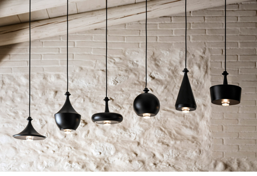 Picture of MATERIA - SET OF 6 SUSPENSIONS LAMPS IN ANTIQUED STEEL